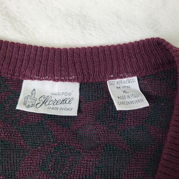 Maglifico Florance Men's Burgundy Patterned Sweater. Size XL Merino Wool Italy - Picture 10 of 10